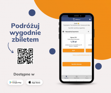Ulotka dotycząca sprzedaży biletów w aplikacji zbiletem.pl Ulotka dotycząca sprzedaży biletów